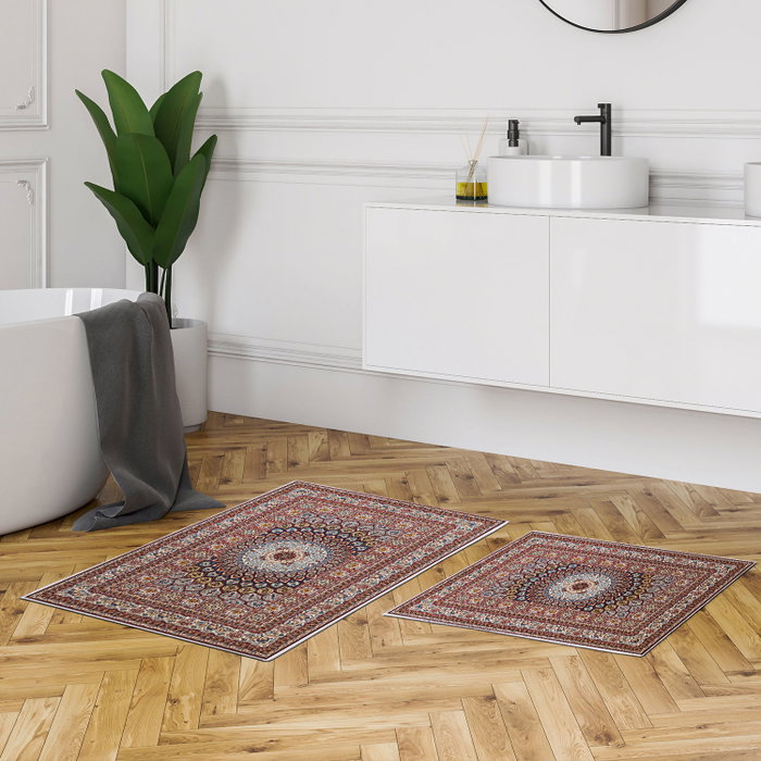Mijölnir Kt447 Juego de Alfombrillas de Baño 100% Poliéster Antideslizante Antibacteriano 50x60cm y 60x100cm